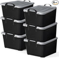 Life Story 6 Pack Heavy Duty Stackable Storage Bin, 55 Quart Home Organizer, Versatile Lightweight Locking Bins with Carrying Handles, Black/Gray