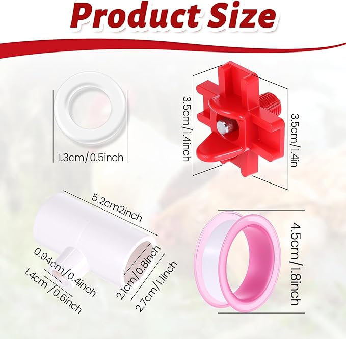 20 Pack Horizontal Chicken Water Nipples with 1/2'' PVC Tee Fittings Automatic Chicken Water Feeder Easy Install Chickens Nipples Waterer Horizontal Side Mount Poultry Nipple Waterer