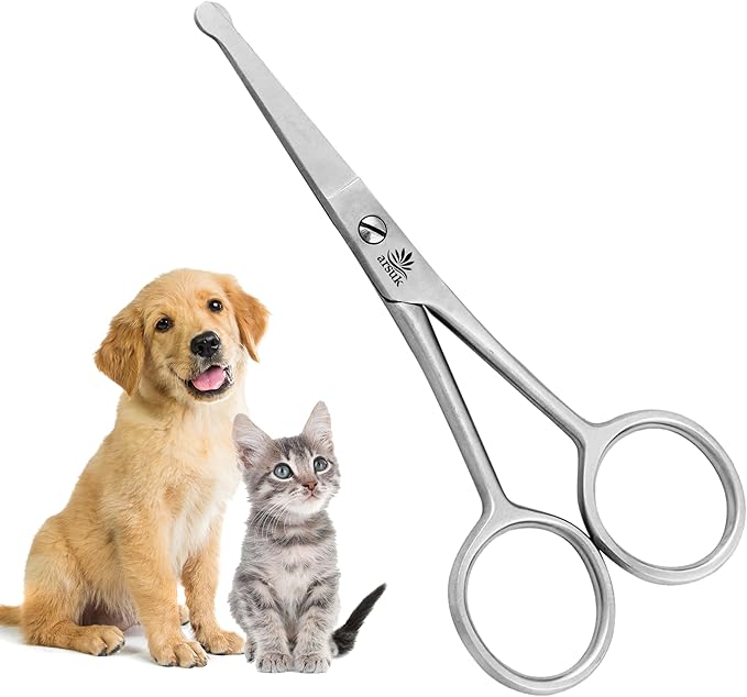 ARSUK Dog Grooming Scissors with Rounded Tip – 4.5" Safety Scissors for Face, Paw, Nose, Ear Hair – Stainless Steel Small Pet Trimmer for Cats, Dogs, Puppies – Safe for Sensitive Areas