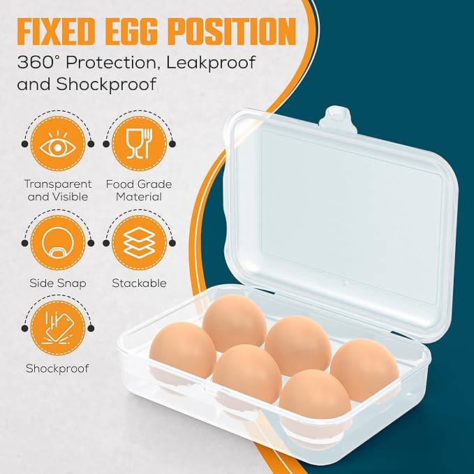 ZPU Egg Holder Camping, 2Pcs 6 Grid Egg Container, Plastic Egg Carrier for Camping Picnic Travel Outdoor Refrigerator Kitchen, Protective Egg Storage Case, Clear White