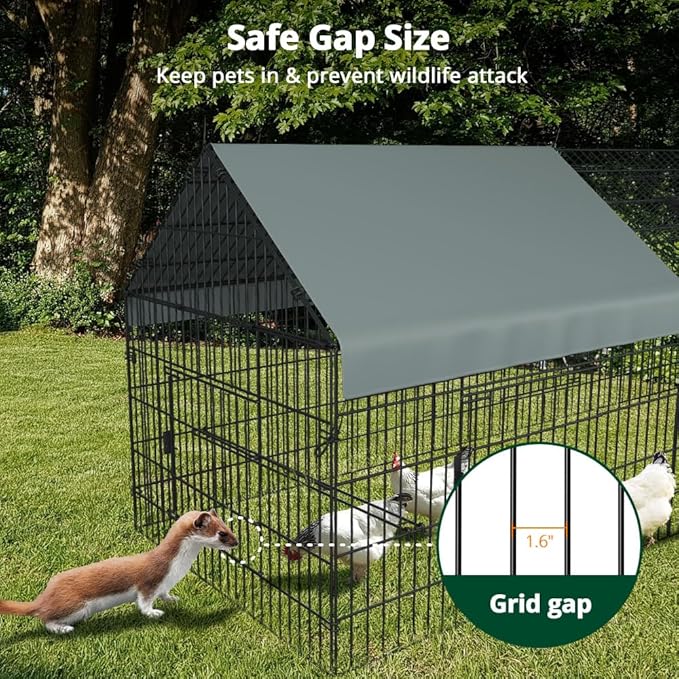 PawGiant Chicken Coop, Chicken Run Pen for Yard with Cover Outdoor Metal Portable Chicken Tractor Cage Enclosure Crate Outside for Small Animals Duck Rabbit Hen 21ft x 3.5ft