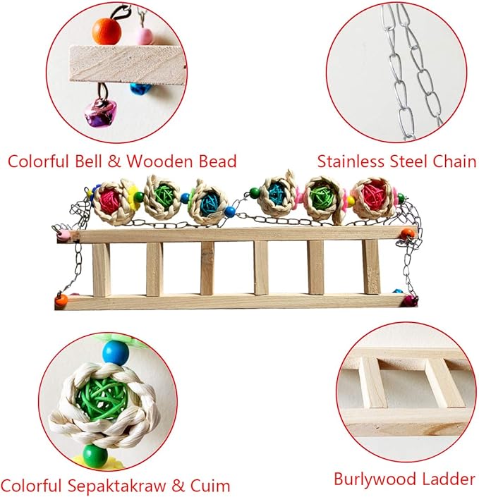 Vehomy Chicken Swing and Perch - Wood Ladder Stand Toy for Hens - Handmade Coop Swing Toys for Chicks, Roosters