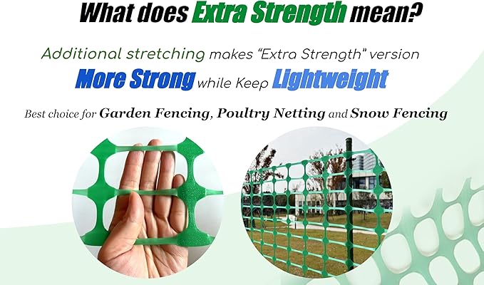 PotatoLife Plastic Mesh Fence, Extra Strength 4'x100' Roll with 50 Zip Ties, Resuable Temporary Netting for Garden Fencing, Snow Fencing, Animal Barrier, Poultry, Deer, Dog, Construction, Green