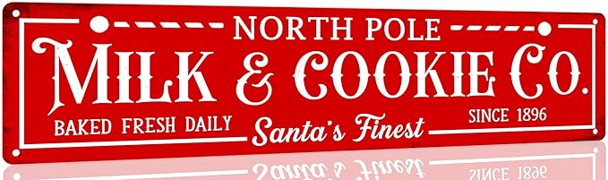 North Pole Milk and Cookie Co Metal Tin Sign Vintage Funny Christmas Sign for Cafe Home Bar Farmhouse Christmas Art Wall Decoration Retro Poster 4x16 Inch