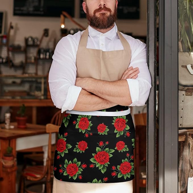 Server Apron with 3 Pockets Waist Waiter Waitress Half Apron Short Aprons
