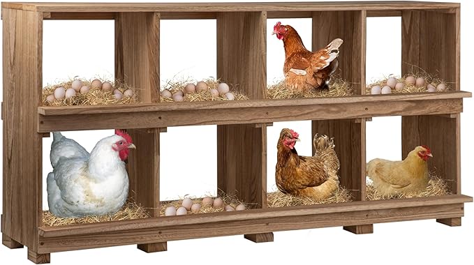 Nesting Boxes for Chickens 8 Compartment, Wall-Mounted Wooden Chicken Nesting Box, Ensuring Comfortable Egg Laying, Preventing Egg Falls, Perfect for Backyard and Poultry Farms