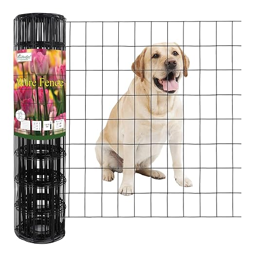 Black PVC Coated Welded Wire Fence 24 Inch x 25 Foot, 2 Inch x 3 Inch 16GA, Garden Border Fencing Roll Vinyl Coating Metal Wire Mesh for Yard Vegetable Plant Protection Poultry Netting