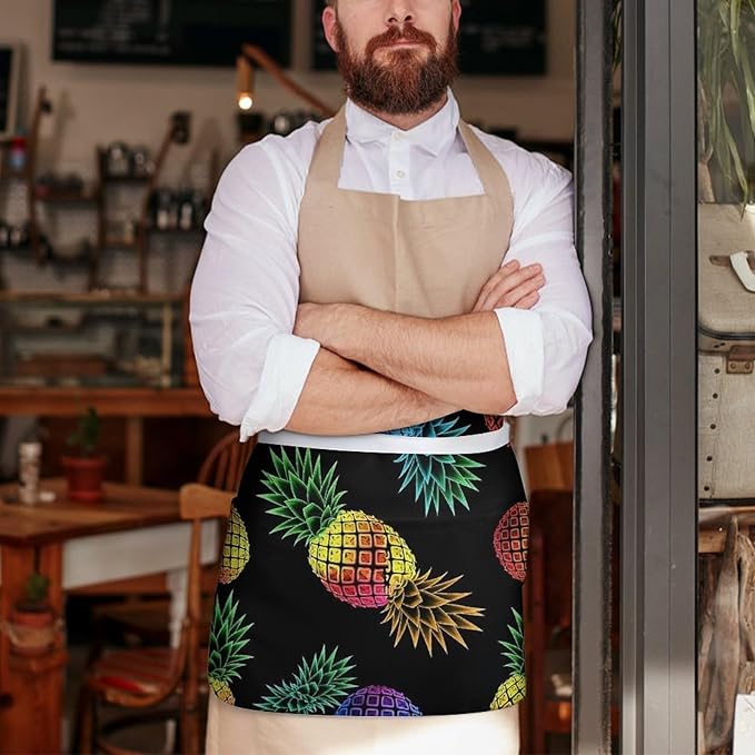 Unisex Apron for Cooking Server Waitress Half Waist Apron with 3 Pockets
