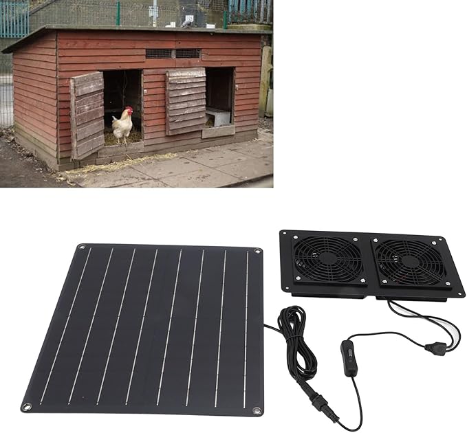 Solar Exhaust Fan Kit 12V 20W Solar Panel with Dual Fan Switch Control for Outdoor Chicken Coop Greenhouse Pet House ABS Material