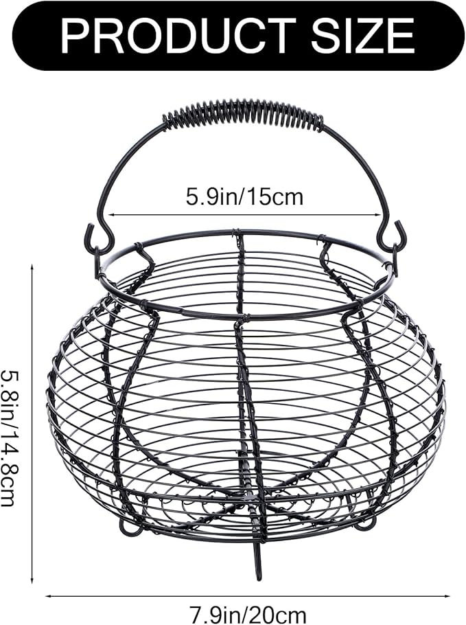 Egg Basket for Gathering Fresh Eggs, Retro Handle Egg Gathering Baskets, Round Wire Egg Basket, Chicken Eggs Baskets for Farmhouse