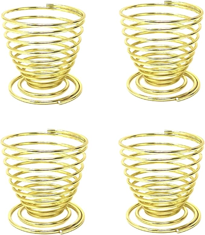 Honbay 4PCS Stainless Steel Spring Wire Tray Egg Cups Holder Serving Cup Egg Tray for Egg (gold)
