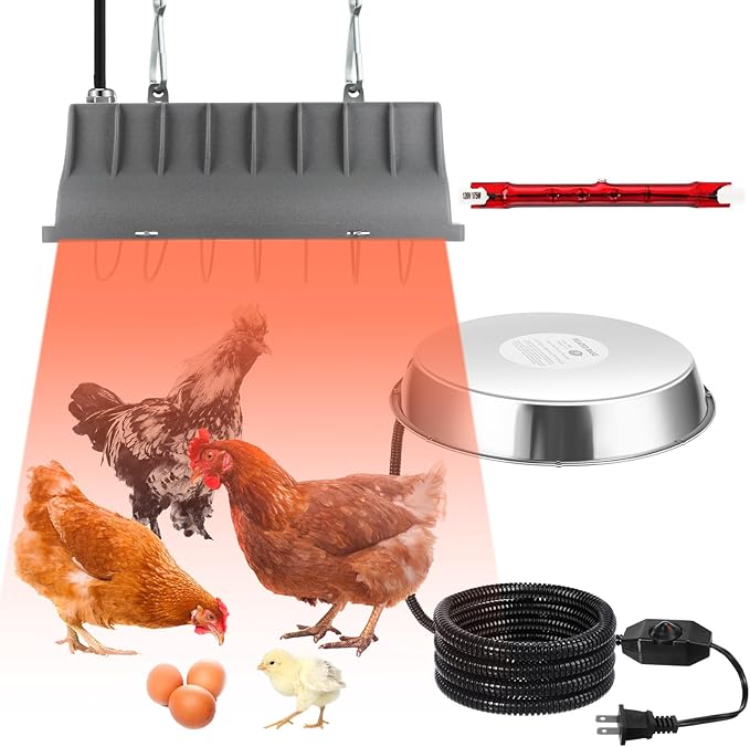 2 Pcs Chicken Coop Heater Set, Adjustable Chicken Heater 90w to 175w and Stainless Steel Water Heated Base Poultry Radiant Heater Chicken House Heating Accessories for Chick Pet Dog Cat