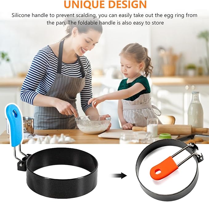 6 Piece Griddle Breakfast Kit, Pancake Batter Dispenser, Compatible with Griddle Accessories, Included 4 Egg Rings & Basting Brush, Kitchen Baking Tool for Indoor-Outdoor Cooking