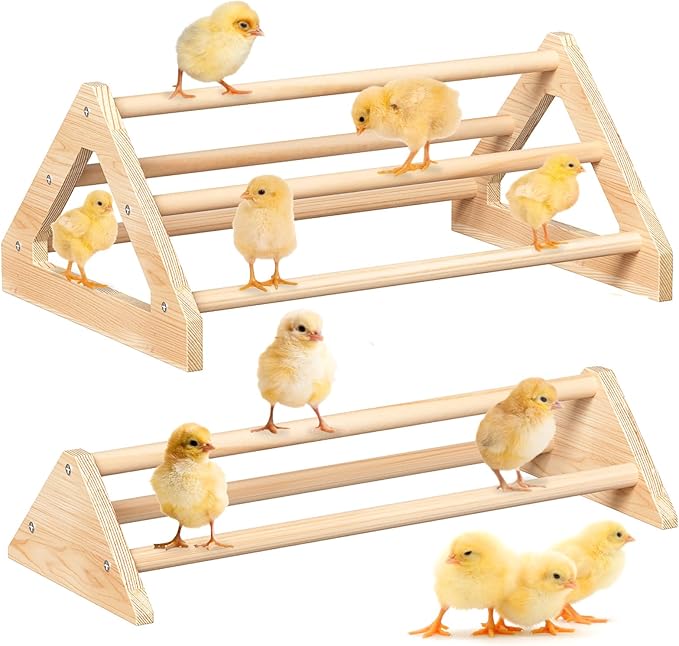 2 Pcs Long Pine Wooden Chick Perch Set, Strong Pine Wood Roosting Bar with Holes | Brooder & Coop Accessories, Jungle Gym Fun Toys for Baby Chickens