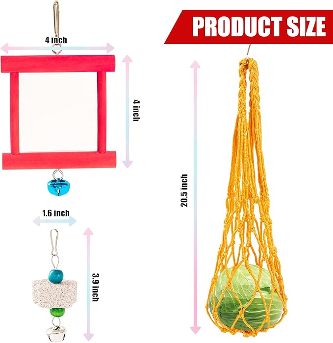 RLRICH 6 PCS Chicken Toys for Coop, Hanging Swing Mirror with Bells Chicken Vegetable Cabbage Feeder for Hens Goose Duck, Chick Beak Grinding Calcium Stone Chewing Toy Chicken Coop Accessories