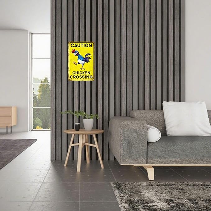 Vintage Chicken Tin Sign Caution Chicken Crossing Retro Coop Metal Sign Funny Nostalgic Rustic Wall Decor For Farmhouse Farm Outdoor Poultry House Yard Garden Kitchen Cafe 12 * 8In