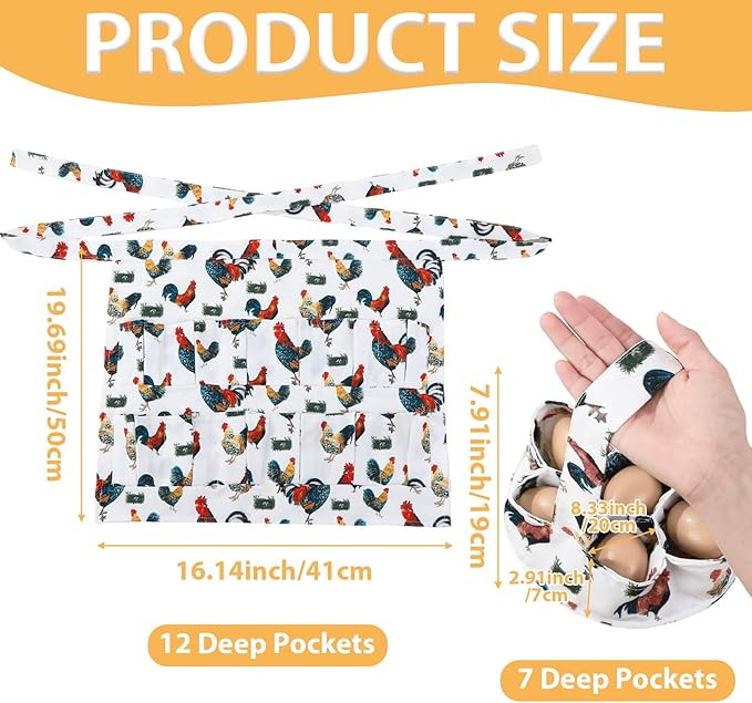 Egg Collecting Apron and Basket, 12 Pouches Chicken Egg Apron, 7 Pouches Chicken Eggs Basket, Collector Chicken Eggs