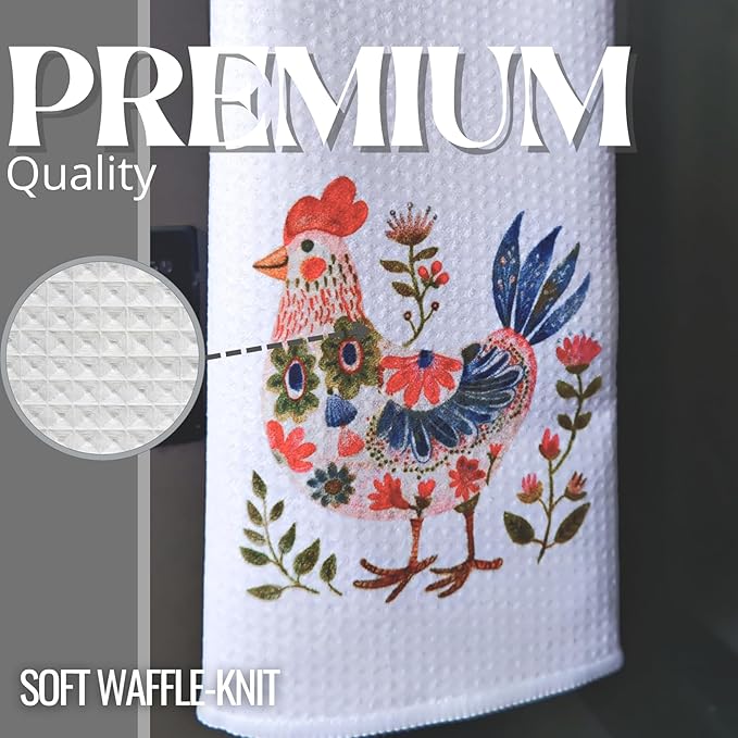 InnoBeta Chicken Gifts, Kitchen Towel 2 Pack with Funny Chicken Design, 16x24 in Microfiber Dish Tea Towel, Hand Towel, Chicken Farmhouse Decor Stuff Gifts for Chicken Lovers - White