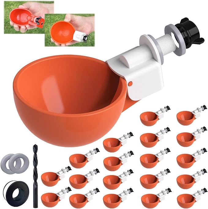 20 Pack Large Automatic Chicken Waterer Cups | Chicken Water Feeder | Poultry Water Feeder Kit | Tee Fittings Poultry Feeder Cups for Chicks, Duck, Turkey, Goose