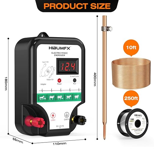 P4 Electric Fence Energizer Smart Fencing System with grounding Systems kit and Wiring Kits,Ideal for Poultry, Livestock, and Preventing Wild Animals Intruding