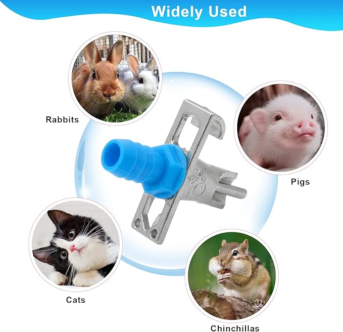 Automatic Rabbit Watering Kit Include 6 Nipple Drinker Feeders, ID 5/16" Hose, Barb Fittings to G1/2" Thread Connector, Watering System Bucket Connector