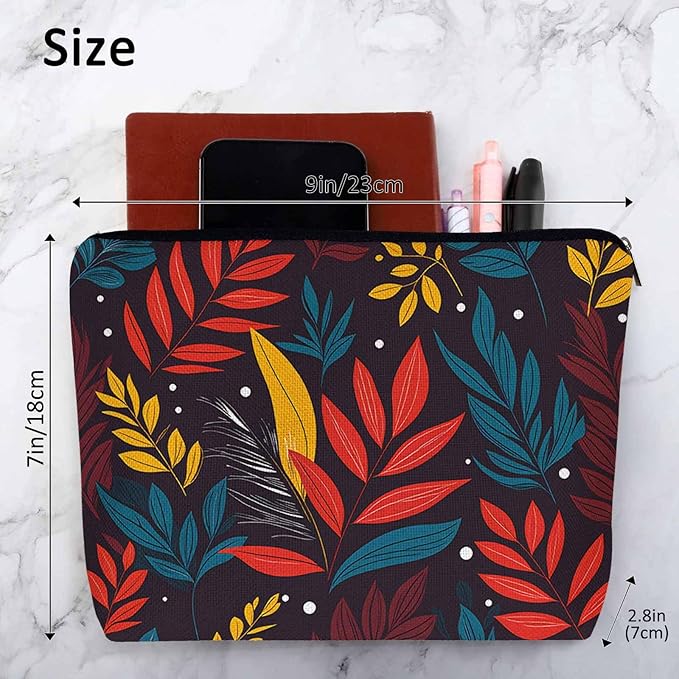 Woman Makeup Bag Tropical Leaves, Colorful Jungle Palm Leaves Makeup Bags Travel Cosmetic Bags Toiletry Makeup Organizer Pencil Pouch Make Up Cosmetic Bag For Owners Lady Birthday Gifts