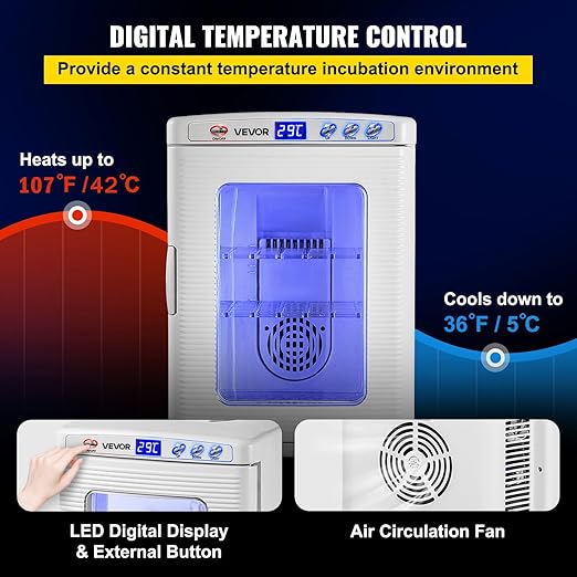 Happybuy White Reptile Incubator 25L Scientific Lab Incubator Digital Incubator Cooling and Heating 5-42°C Reptile Egg Incubator 12V/110V Work for Small Reptiles