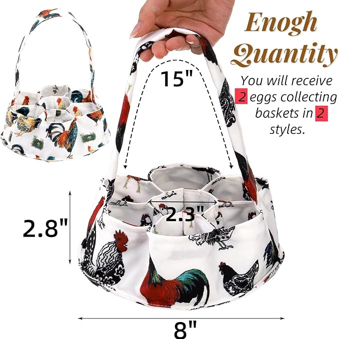 2 Pack Eggs Collecting Bags, Mini Canvas Eggs Gathering Basket with 7 Pouches, Easter Egg Collector for Chicken Hen Duck Goose Housewife Garden Transporting Storage(2 Styles)