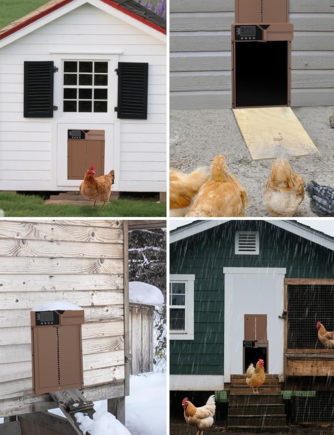 Upgraded Large Automatic Chicken Coop Door - Solar,Battery Powered Chicken Door Opener | Timer,Light Sensor,Remote,Manual Control | Anti-Pinch, Predator Proof All-Weather Resistance Coop Door