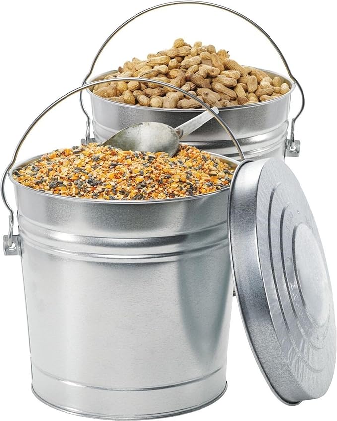 Behrens 6 Gallon Galvanized Steel Storage Can or Waste Bin w/Locking Lid & Handle (2 can, 2 Black Grip)
