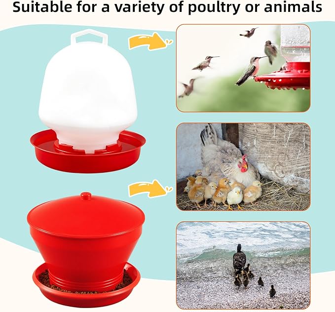 Maxdot 4.8 Gallon/42.4 Pounds Automatic Chicken Feeder & Waterer Set Large Capacity Hanging Automatic Poultry Feeder & Waterer for Chickens & Livestock