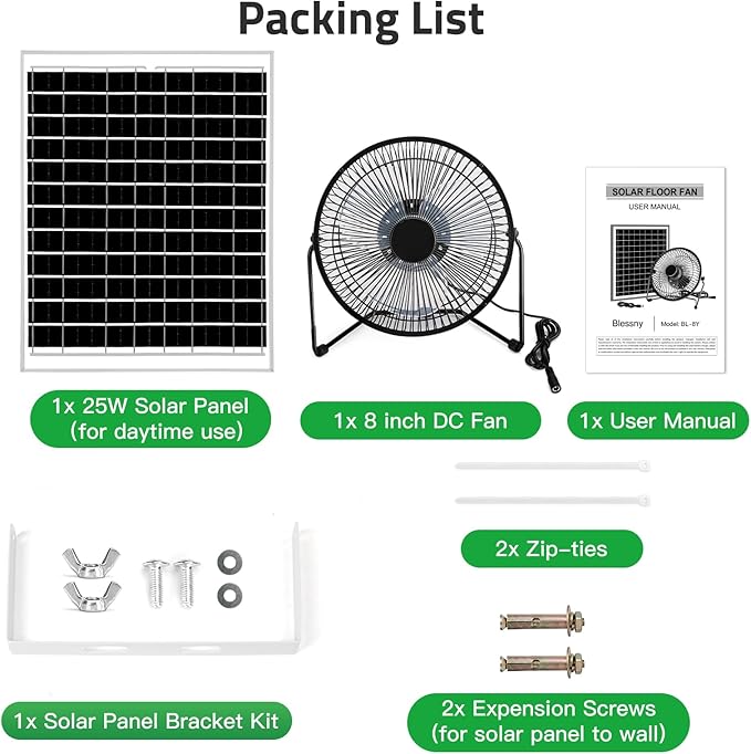 8" Solar Fan for Outdoor Greenhouse, Chicken Coop, Pet House, Shed Air Circulation Cooling, 20W Solar Powered with 16.4 FT Long Cord, 2010 RPM High Velocity