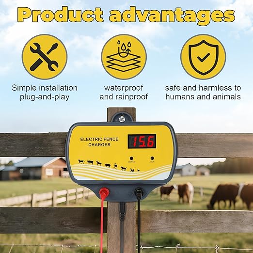 Electric Fence Charger 12V Input to 12KV Output, 2 Joule, 120 Acre Plug-in Electric Fence Energizer for Wildlife Control & Animal Intrusion Prevention
