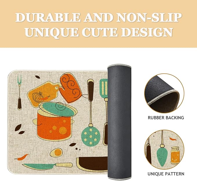 Roszwtit Farmhouse Kitchen Rugs and Mats, Chef Door Mat, Seasonal Washable Non-Slip Floor Mats for Home Kitchen Decor 30x17 Inch
