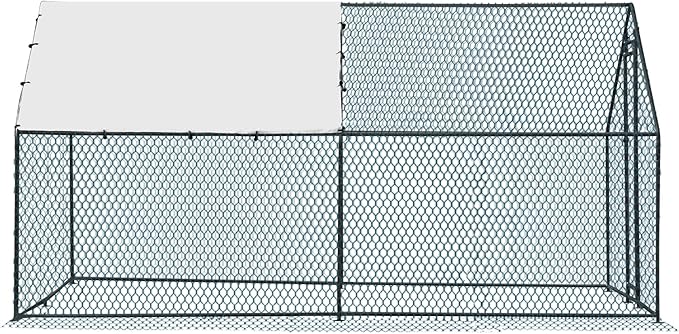 VINGLI Large Metal Chicken Coop, 13.1x9.8x6.5 ft Poultry Cage for Chicken Run, Walk-in Chicken Pen with Waterproof & Anti-UV Cover for Yard Outdoor (Black-Spire Roof)