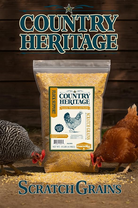 Country Heritage Scratch Grains – 10 lb Bag – Natural Poultry Supplement for Chickens, Ducks, and Game Birds – Promotes Free-Range Foraging and Healthy Activity Like Sratching and Pecking