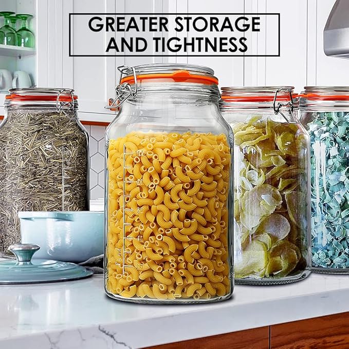 1 Gallon Glass Jars with Airtight Lid, Large Glass Storage Containers with Lids, 2 Pack Wide Mouth Mason Jars with Measurement Marks, Kitchen Pantry Storage for Flour, Sugar, 138oz, Dishwasher safe
