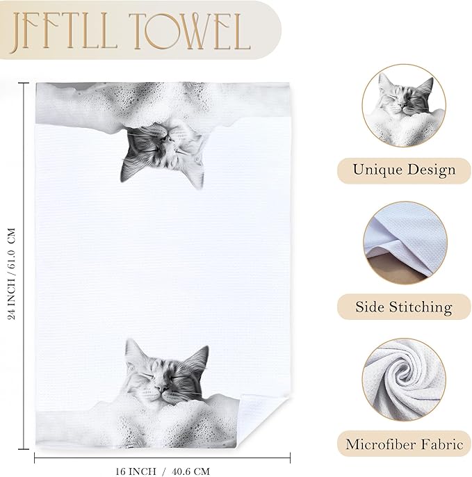 Cat Bathroom Decor Hand Towels, Cat Gifts for Women, Pet Lovers Gifts, Black and White Cute Kitten Hand Towels for Bathroom Washroom Restroom Decor, 16x24 Inch, Set of 4