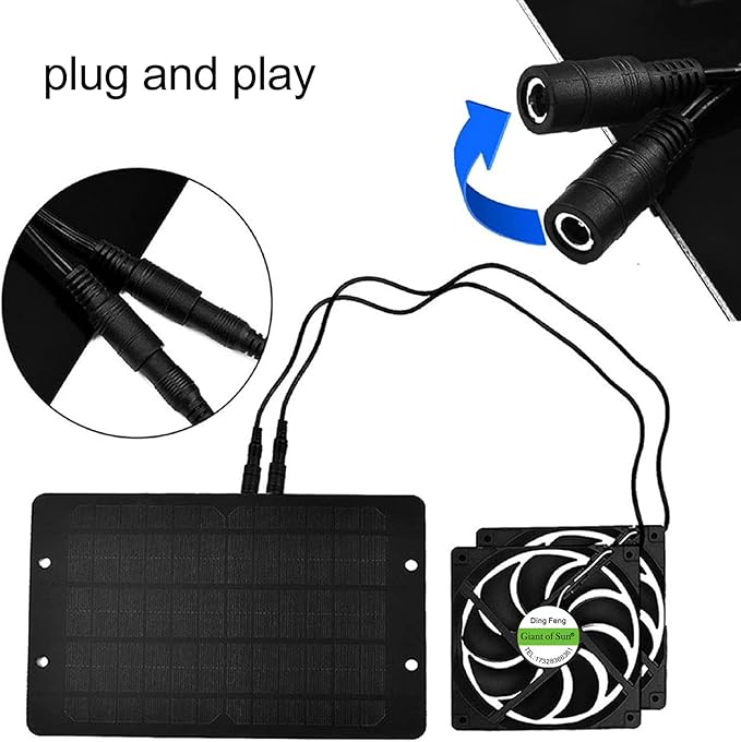 Solar Panel Fans Kit, 10W 12V Solar Panel Powered Dual Fan, Portable Gable Fan, Waterproof Outdoor Solar Exhaust Ventilation Fan for Greenhouse, Chicken Coops, Shed, Dog House, Window Exhaust, RV