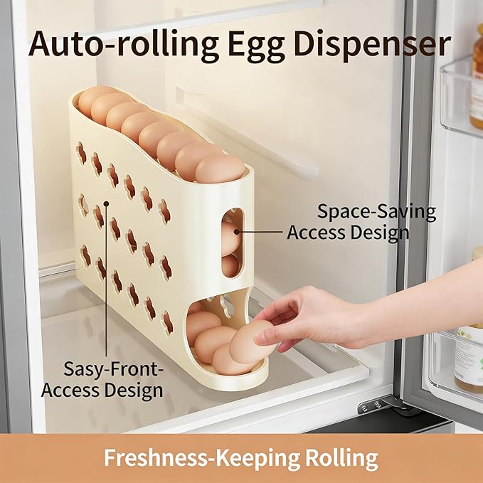 2026 Egg Holder for Fridge, Eggs Dispenser Auto Rolling, No Assembly Required Easy Access, Save Refrigerator Space, And Prevent Egg from Breaking, Large Capacity / Holds 30 Eggs (White)