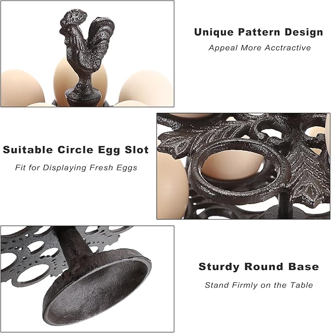 Heavy Duty Cast Iron Egg Holder Countertop - Vintage Egg Holder Stand for Fresh Eggs, Retro Egg Storage Rack, Easter Egg Display Holder for Kitchen & Dining Countertop Decor