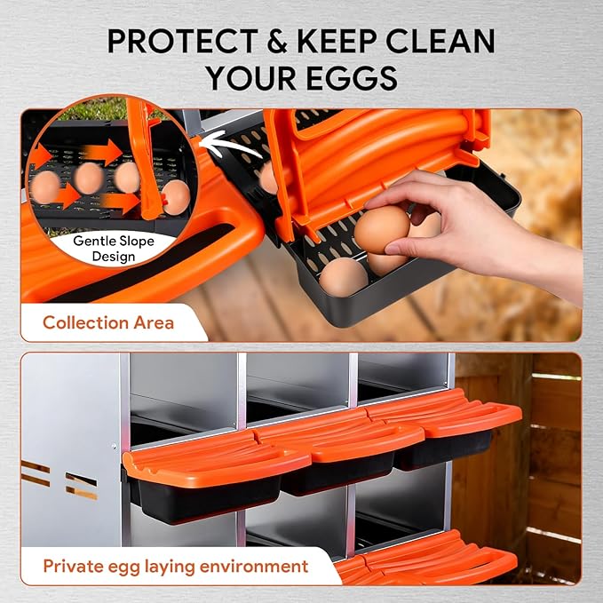 Chicken Nesting Boxes with 6 Cozy and Roll-Away Design - Chicken coop Nesting Boxes,Private Laying Spot & Enables Effortless Egg Collection (Orange)