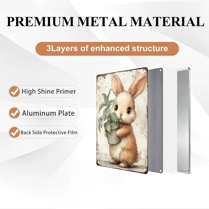 Easter bunny Tin Sign metal plaque Vintage bunny art gift for garden bedroom living room kitchen wall decoration 8X12Inch