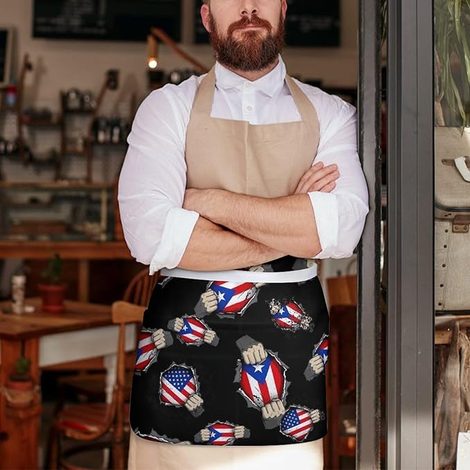 Server Waist Aprons Waitress Unisex Chef Works Half Apron with 3 Pockets