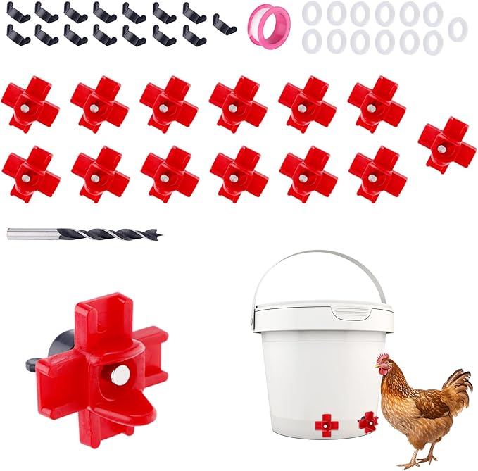 15pcs Chicken Waterer Nipples with Drill Bit, Side Mounted Poultry Water Feed Nipples Leakproof Automatic Poultry Waterer Chicken, Chick Water Feeder Drinker for Outdoor Use Accessories Supplies