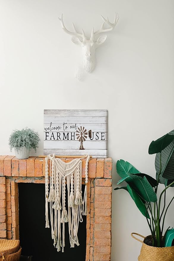 Tizzer Welcome To Our Farmhouse Sign Canvas Wall Art Prints,Windmill Wood Texture Paintings Prints,11x14 inches Artwork for Farm Themed Decor Farmhouse Outdoor Porch Living Room Home