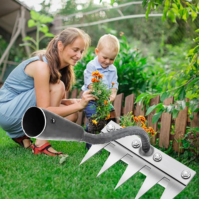 Weeding Rake for Gardening, Gardenia Iron Rakes for Backyard, Lawn, Small Farm, Rake with Sharp Metal Teeth，Heavy Duty Garden Tool for Weeding Without Handles (5 Tines)