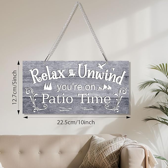 Hotop Patio Decor Patio Sign Decorations Outdoor Metal Porch Wall Decor Rustic Farmhouse Wall Art for Backyard Porch Balcony Gazebo Accessories(10 x 5",Gray)