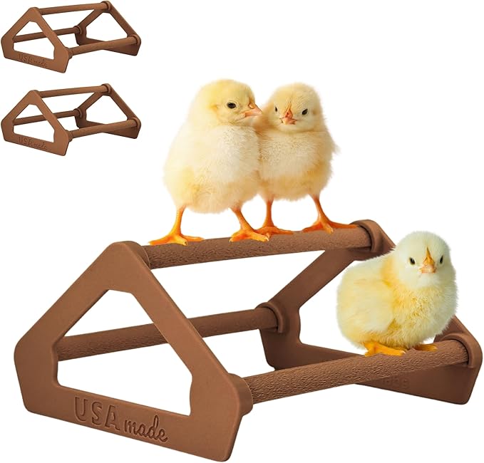Roosting Perch for Baby Chickens, Chick Brooder Coop Training Toy Accessory, Easy Click Together Assembly, Durable Plastic, Mix and Match Colors, USA Made (Brown, 3 Pack)