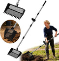 12 Inch Chicken Poop Scooper & Rake, 2-in-1 Stainless Steel Chicken Coop Scoop with Adjustable Handle, Litter Sifting Shovel Cleaning Tools for Chicken Coops, Yard Cleaning, Black[2026 Upgraded]